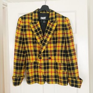 Vintage DKNY Yellow Plaid Woven Blazer